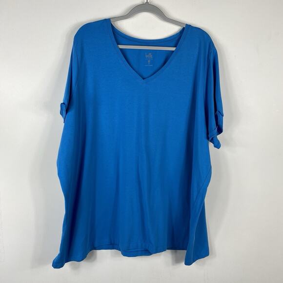 Belle by Kim Gravel Size 3X Primabelle Knit Short Sleeve V-Neck Top Blue - Picture 2 of 5